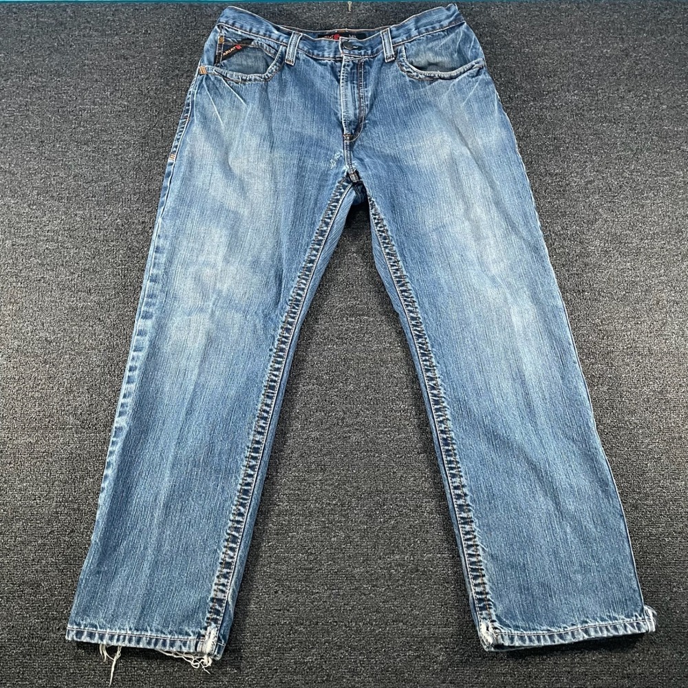 Ariat Work FR M3 Loose Jeans Mens 36x32 Blue Good Flame Resistant Distressed